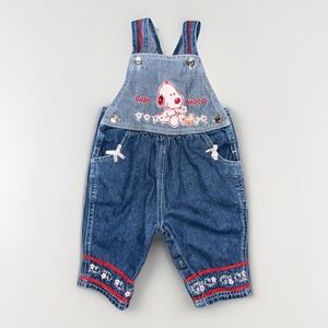 Vintage Baby Snoopy Denim Overalls Girls 3-6 Months Peanuts Embroidery Floral